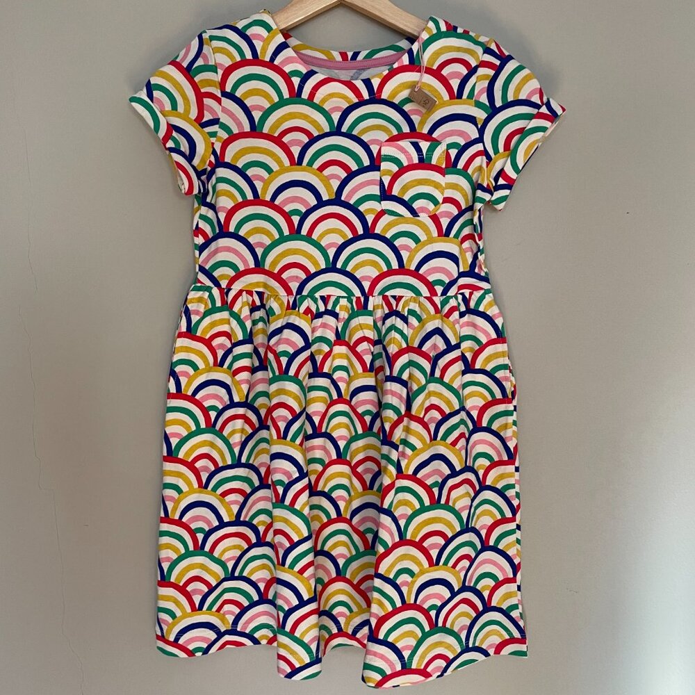 NWT Mini Boden Short-Sleeve Jersey Dress - Multi Rainbow
